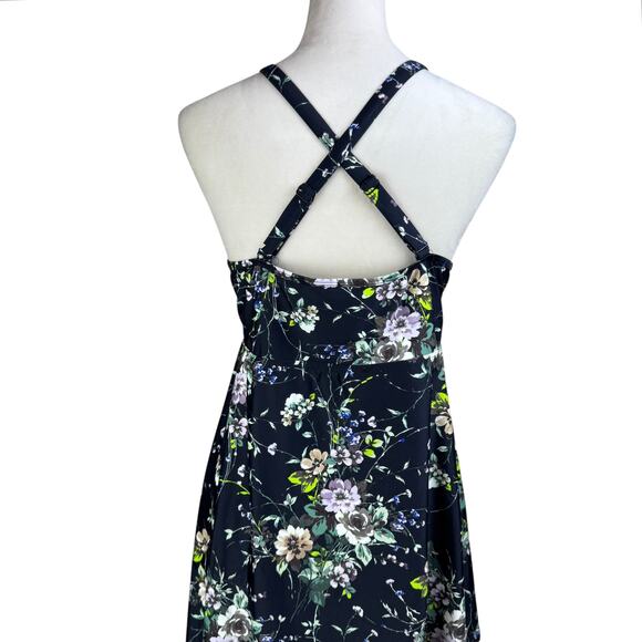 Torrid Black Floral Mesh Inlet High Neck Convertible Strap Tankini Swim Top - Picture 9 of 11